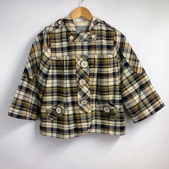 7 For All Mankind Women's‎ Plaid Cotton Hooded Button Up Swing Jacket Size S - Picture 1 of 11